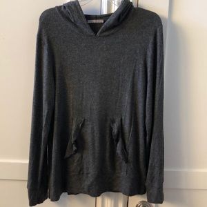 Tart Hooded sweater w/ ruffled detail pouch.